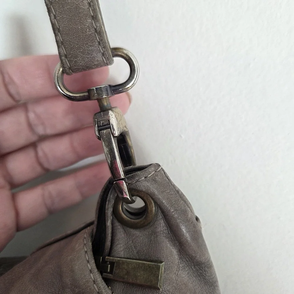 Italian Gray Genuine leather fold over boho shoulder crossbody bag Hippe Tassle